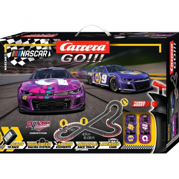 Szett Carrera Go-t!!! - Nascar, 4,9 m, 2 autó, sokszínű, 580x400 mm