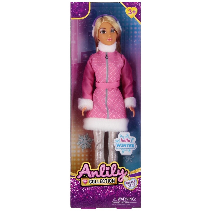 Papusa 29 cm cu accesorii, Mega Creative, par blond, imbracaminte de iarna, set