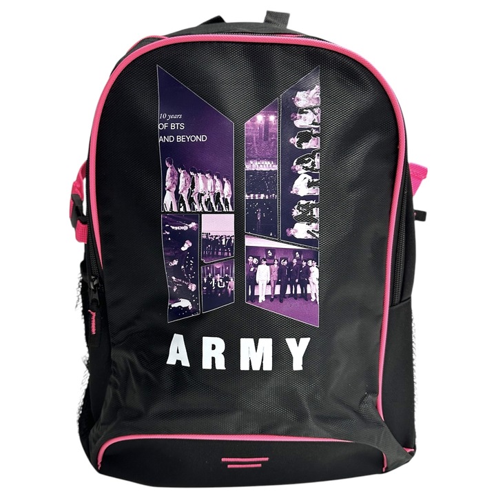Ghiozdan scoala personalizat bts army kpop, negru, 33x44x18 cm