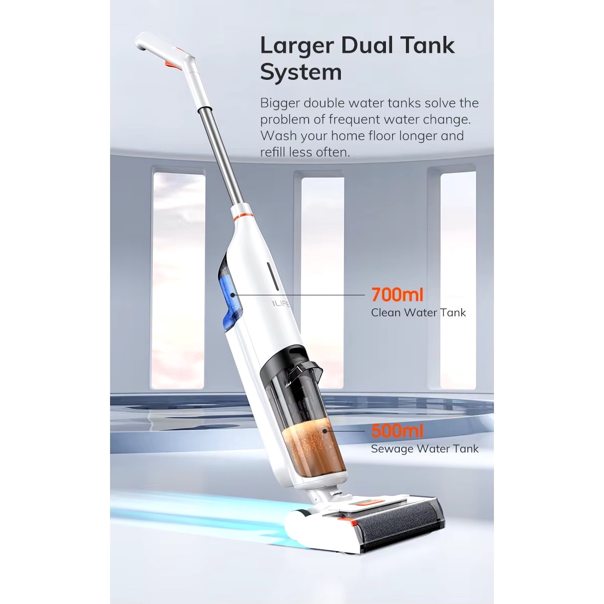 Aspirator Umed-Uscat W90 – Functie 3-in-1 Aspirare, Spalare si Stergere, Auto-curatare cu un singur buton, Rezervor Dublu de Apa 700ml si 500ml, Fara Fir, Tehnologia apei de reciclare activa Cu memento vocal, Putere 5500Pa, 72dB Usor si Silentios, Alb