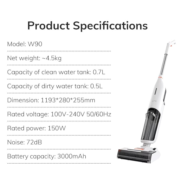 Aspirator Umed-Uscat W90 – Functie 3-in-1 Aspirare, Spalare si Stergere, Auto-curatare cu un singur buton, Rezervor Dublu de Apa 700ml si 500ml, Fara Fir, Tehnologia apei de reciclare activa Cu memento vocal, Putere 5500Pa, 72dB Usor si Silentios, Alb
