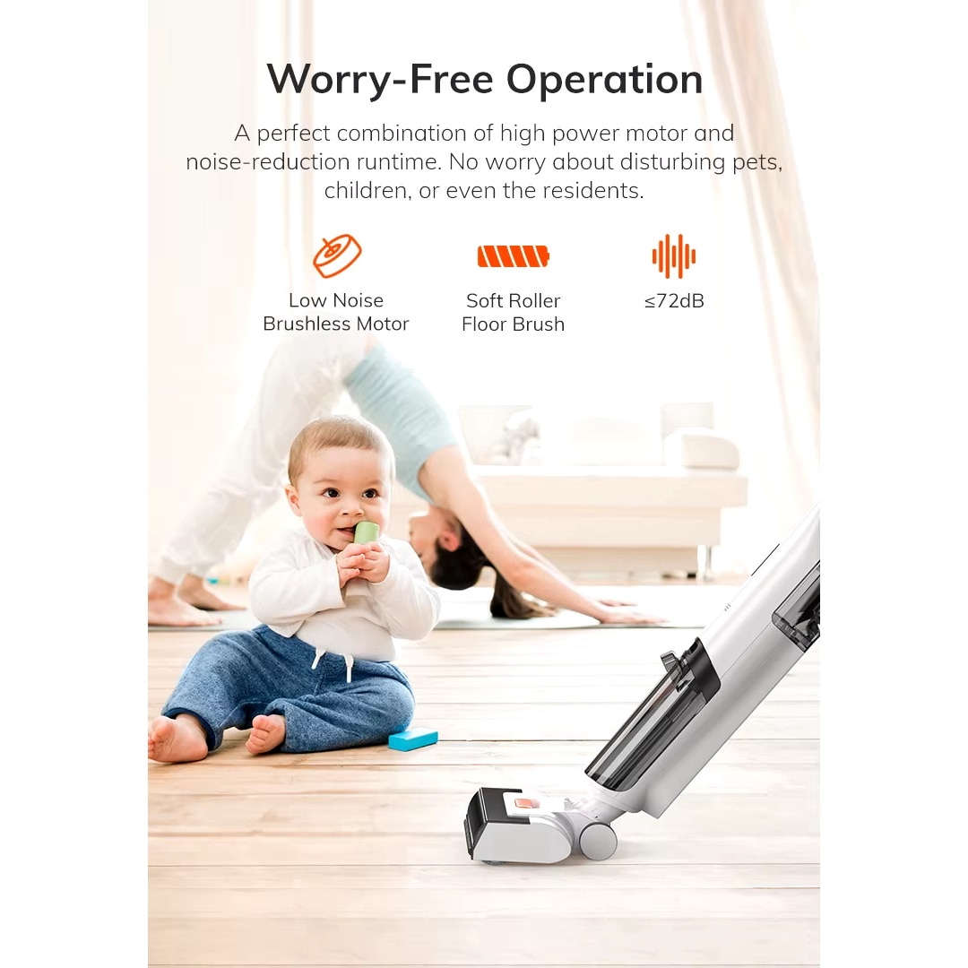 Aspirator Umed-Uscat W90 – Functie 3-in-1 Aspirare, Spalare si Stergere, Auto-curatare cu un singur buton, Rezervor Dublu de Apa 700ml si 500ml, Fara Fir, Tehnologia apei de reciclare activa Cu memento vocal, Putere 5500Pa, 72dB Usor si Silentios, Alb