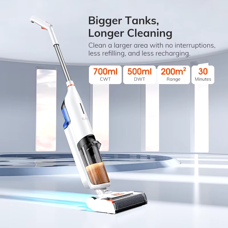 Aspirator Umed-Uscat W90 – Functie 3-in-1 Aspirare, Spalare si Stergere, Auto-curatare cu un singur buton, Rezervor Dublu de Apa 700ml si 500ml, Fara Fir, Tehnologia apei de reciclare activa Cu memento vocal, Putere 5500Pa, 72dB Usor si Silentios, Alb