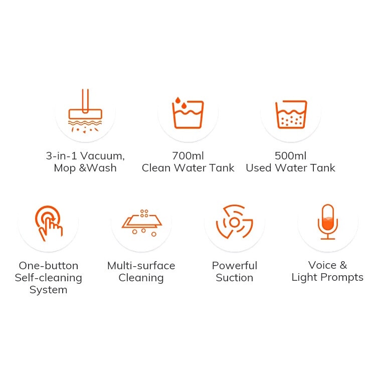 Aspirator Umed-Uscat W90 – Functie 3-in-1 Aspirare, Spalare si Stergere, Auto-curatare cu un singur buton, Rezervor Dublu de Apa 700ml si 500ml, Fara Fir, Tehnologia apei de reciclare activa Cu memento vocal, Putere 5500Pa, 72dB Usor si Silentios, Alb