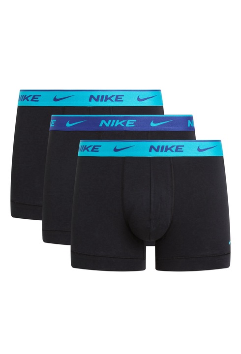 Nike, Set de boxeri cu tehnologie Dri-FIT si logo - 3 perechi, Negru/Albastru deschis