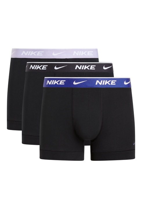 Nike, Set de boxeri cu tehnologie Dri-FIT si logo - 3 perechi, Negru/Gri/Albastru