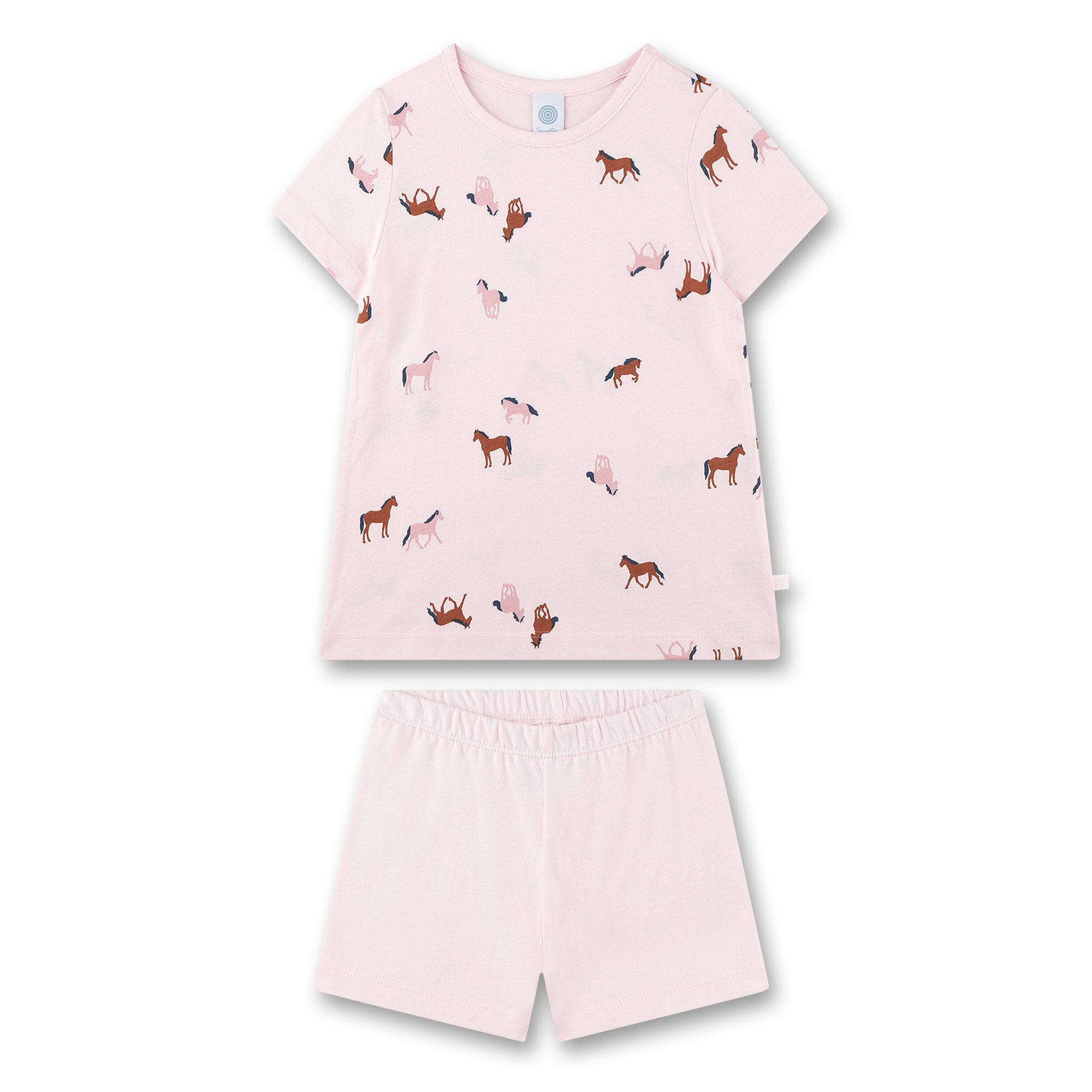 Sanetta, Pijama scurta din bumbac Horses, Roz, 116 CM