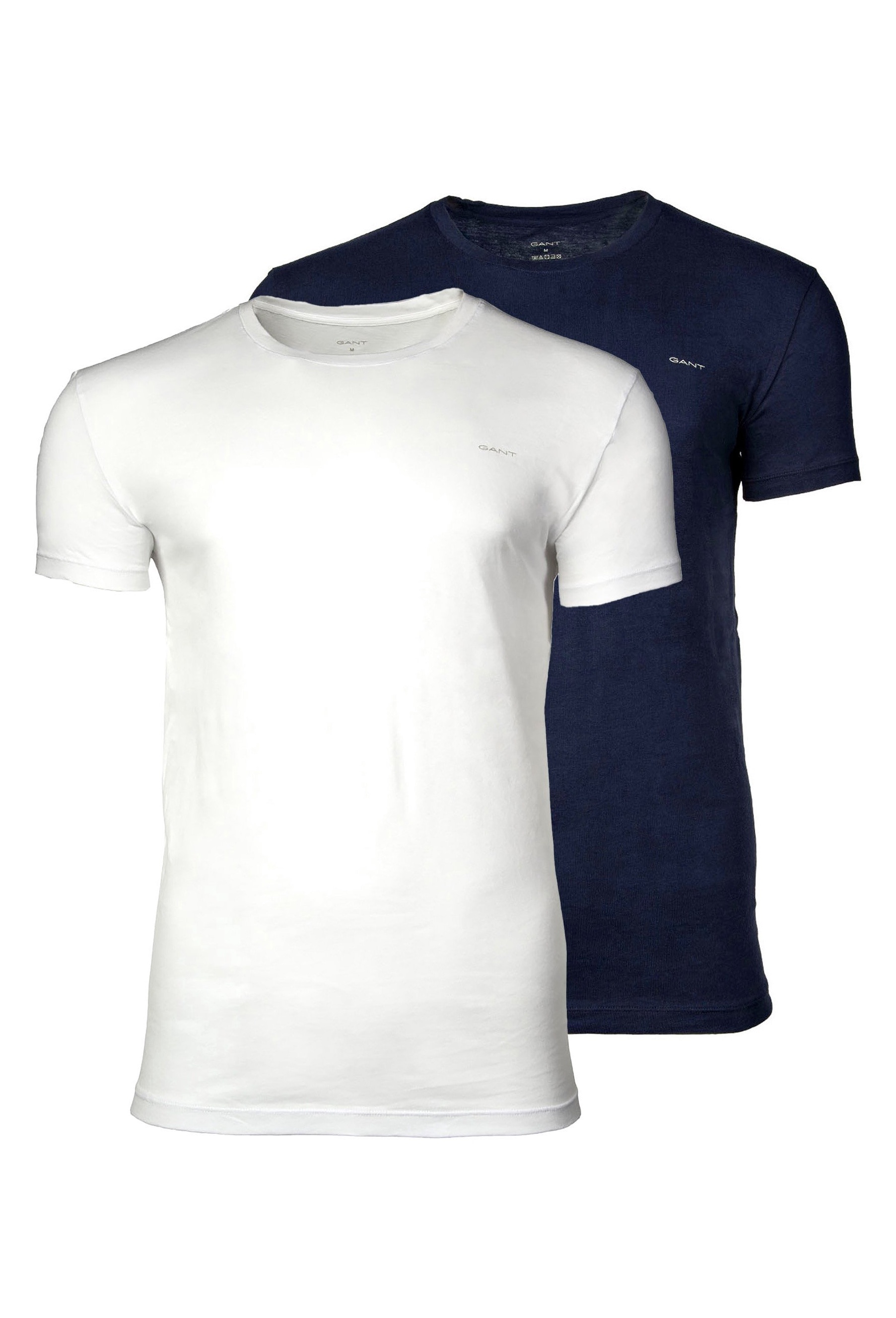 Gant, Set de tricouri din bumbac cu decolteu rotund - 2 piese, Alb, Bleumarin, M