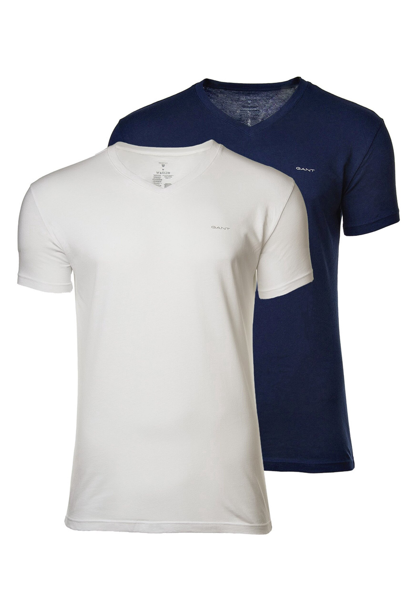 Gant, Set de tricouri cu decolteu in V - 2 piese, Alb, Bleumarin, 3XL