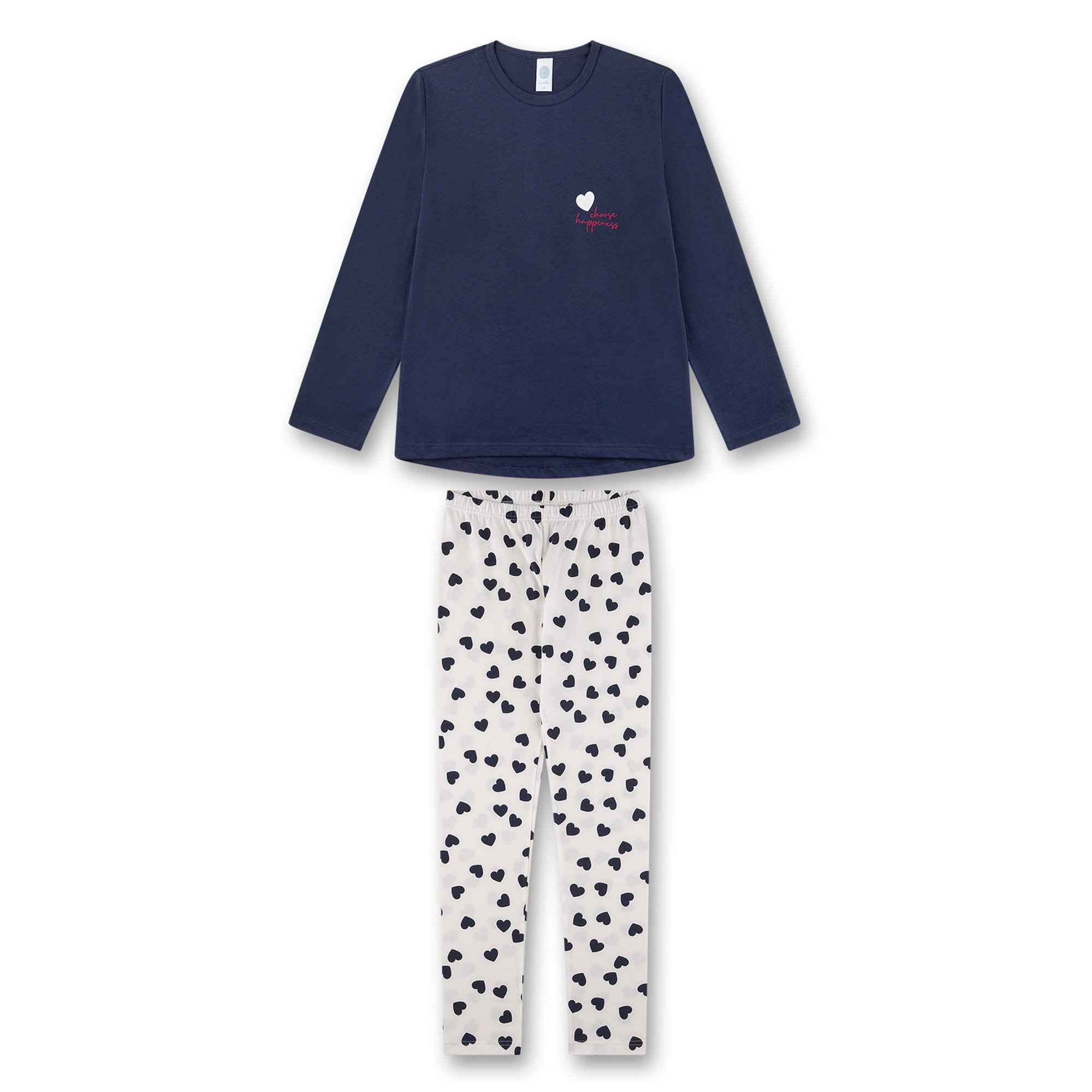 Sanetta, Pijama din bumbac cu imprimeu cu inimi, Bej, Albastru, 140 CM