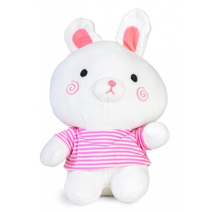 Plüss nyúl, Daffi, 25cm, spandex pólóban, rózsaszín/fehér