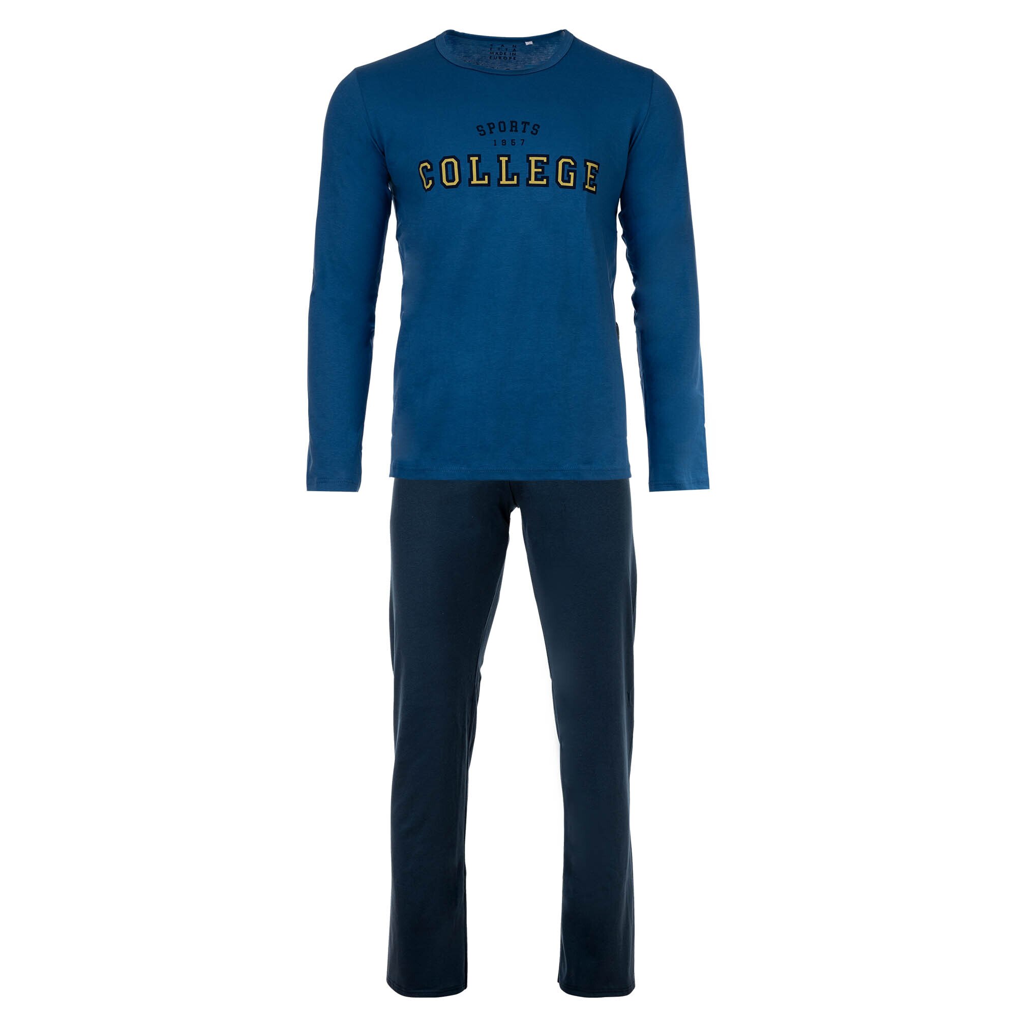 Sanetta, Pijama cu pantaloni lungi si imprimeu text, Albastru, 140 CM