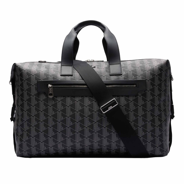 Lacoste, Унисекс сак Weekender с монограми, Черен, Сив