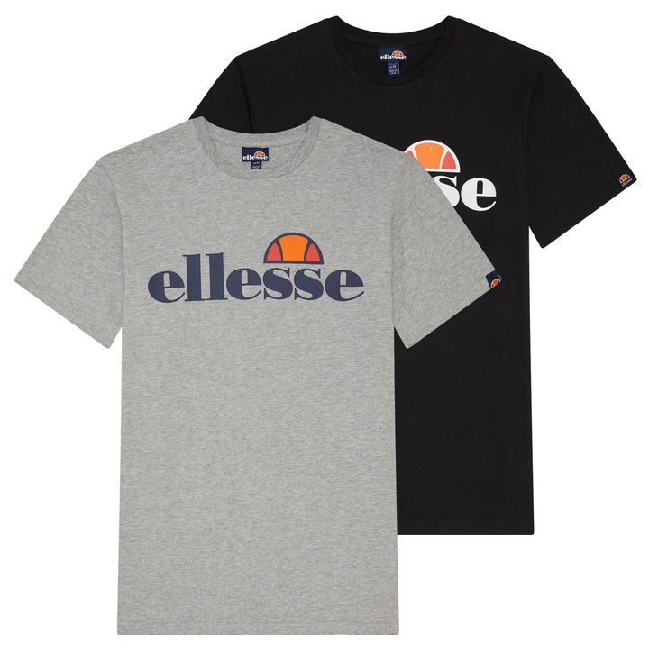 ELLESSE, Set de tricouri cu imprimeu logo Prado - 2 Piese, Negru/Gri