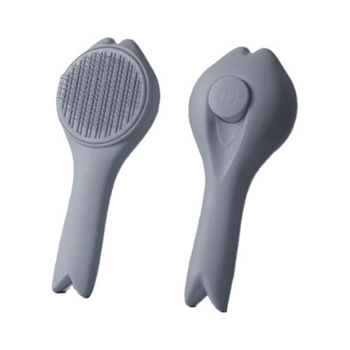 Pieptene pentru Ingrijirea Cainilor si Pisicilor - Perie cu Autocuratare, Design Telescopic, Indepartarea Parului cu o Singura Cheie, Material PP, 8x19.1 cm, pentru Animale de Companie, Gri - SMArtCo®