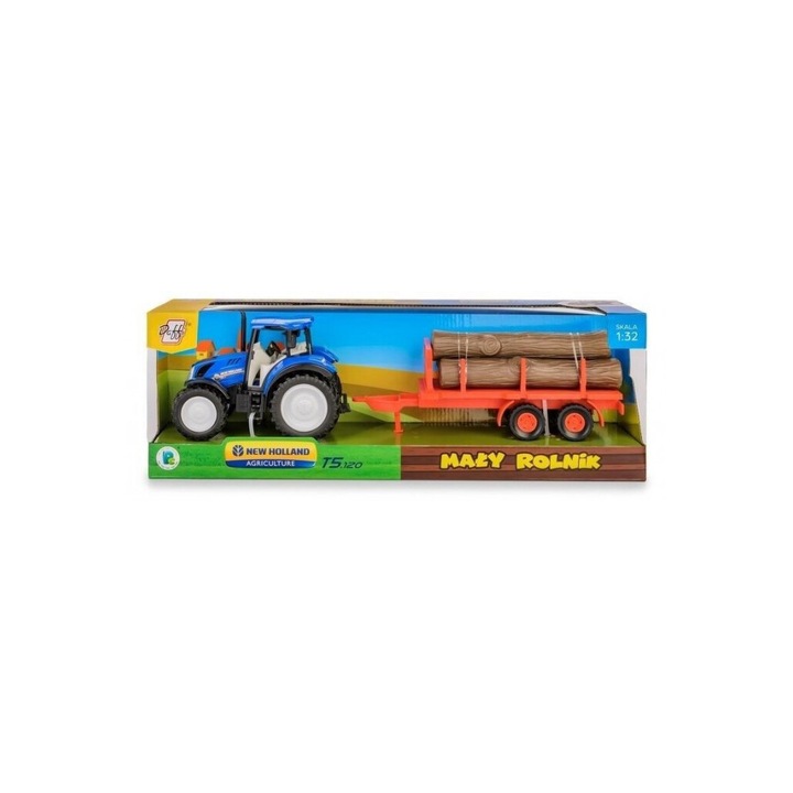 Tractor cu remorca New Holland T5, 1:32, multicolor, 360 x 120 mm