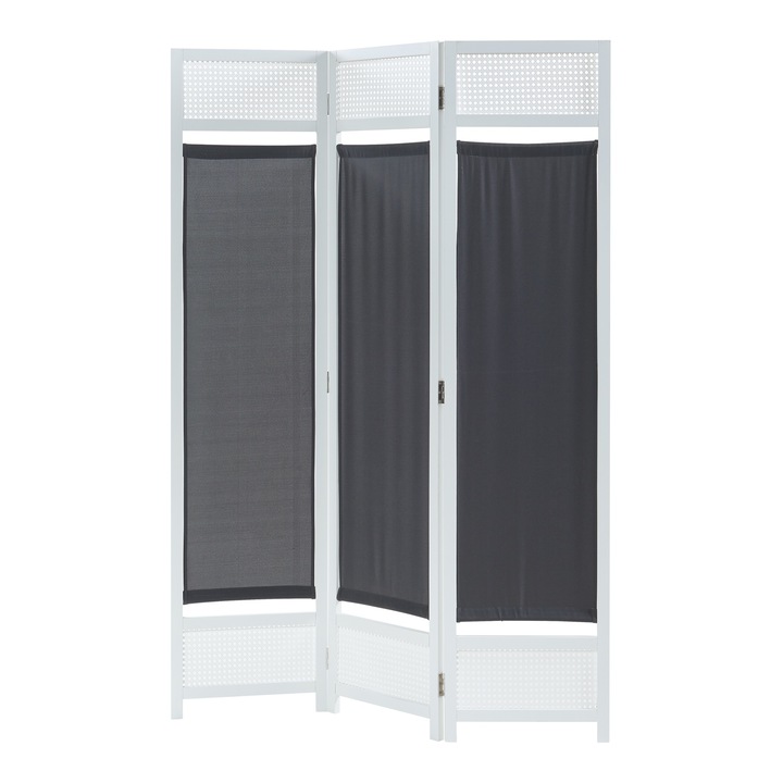Paravan, en.casa, Dorotea, 120 x 170 cm, bambus, pvc, poliester, alb, gri inchis, cu 3 panouri