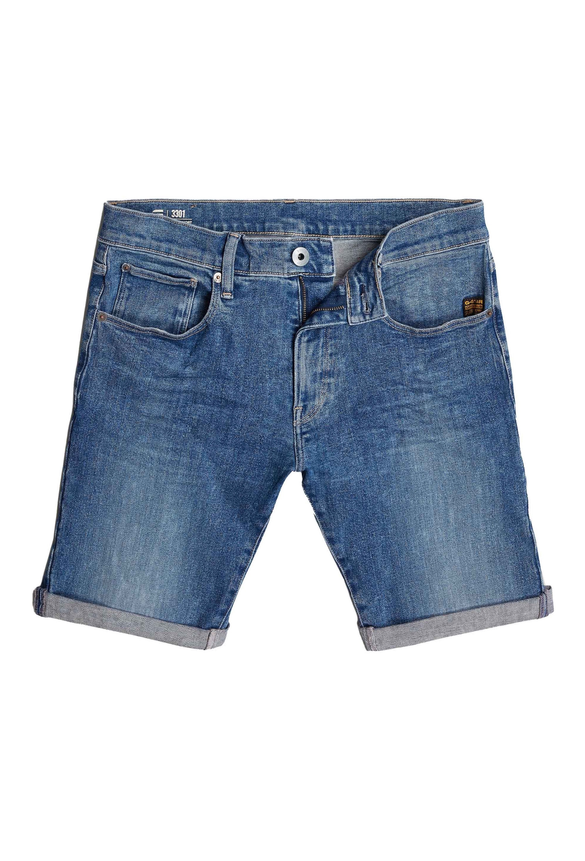 G-STAR , Pantaloni scurti slim-fit din denim cu aspect decolorat, Albastru, 33