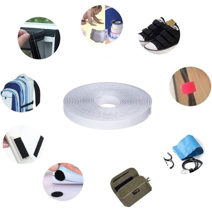 Banda Autocolanta cu Scai, Dalip, Material Rezistent, Fixare Rapida, Dimenisiuni 400 x 1 cm, Alb