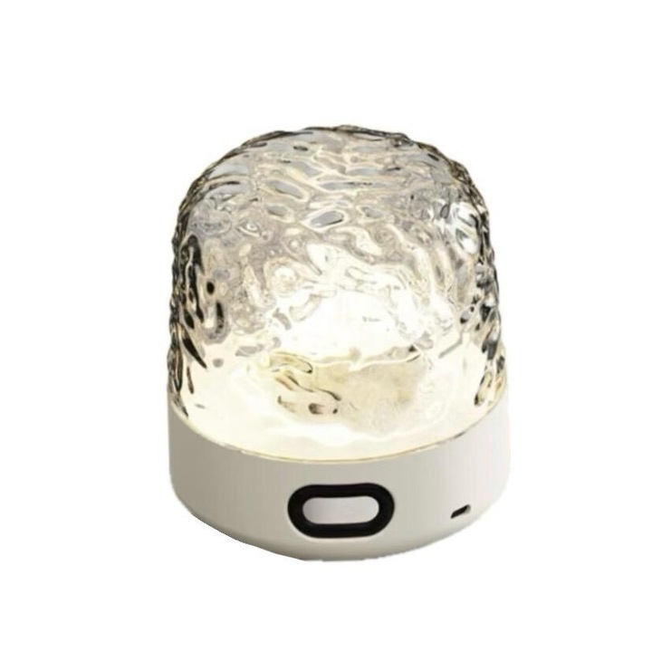 Lampa cu lumina ambientala si difuzor stereo, proiector All-in-1, culoare alb