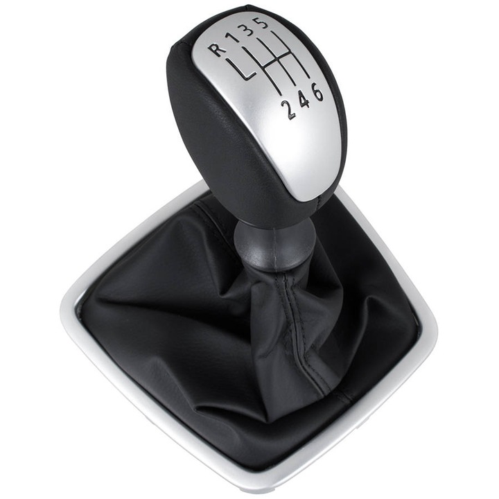 Топка и маншон за скоростен лост, Renault Laguna III, 2007-2015, черни, сребристи, 6 скорости