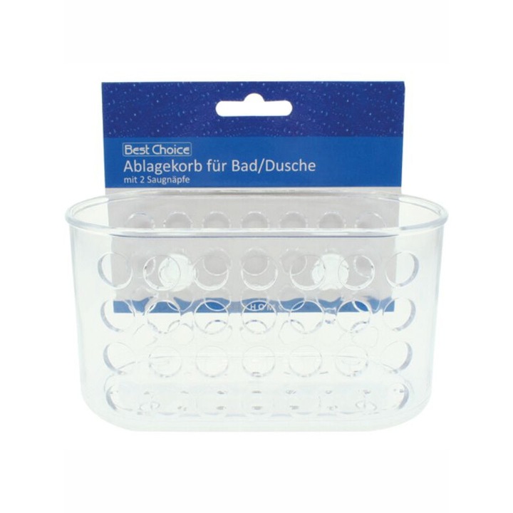 Cos depozitare baie transparent cu ventuze 16*8cm