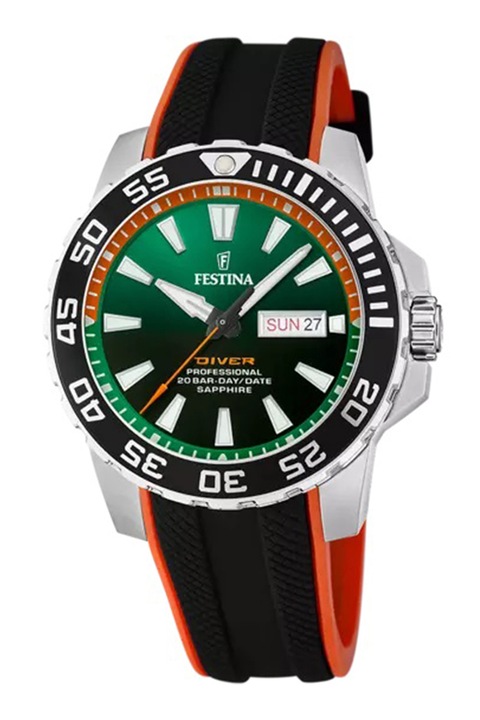 Festina, Ceas quartz cu logo pe cadran, Negru, Rosu