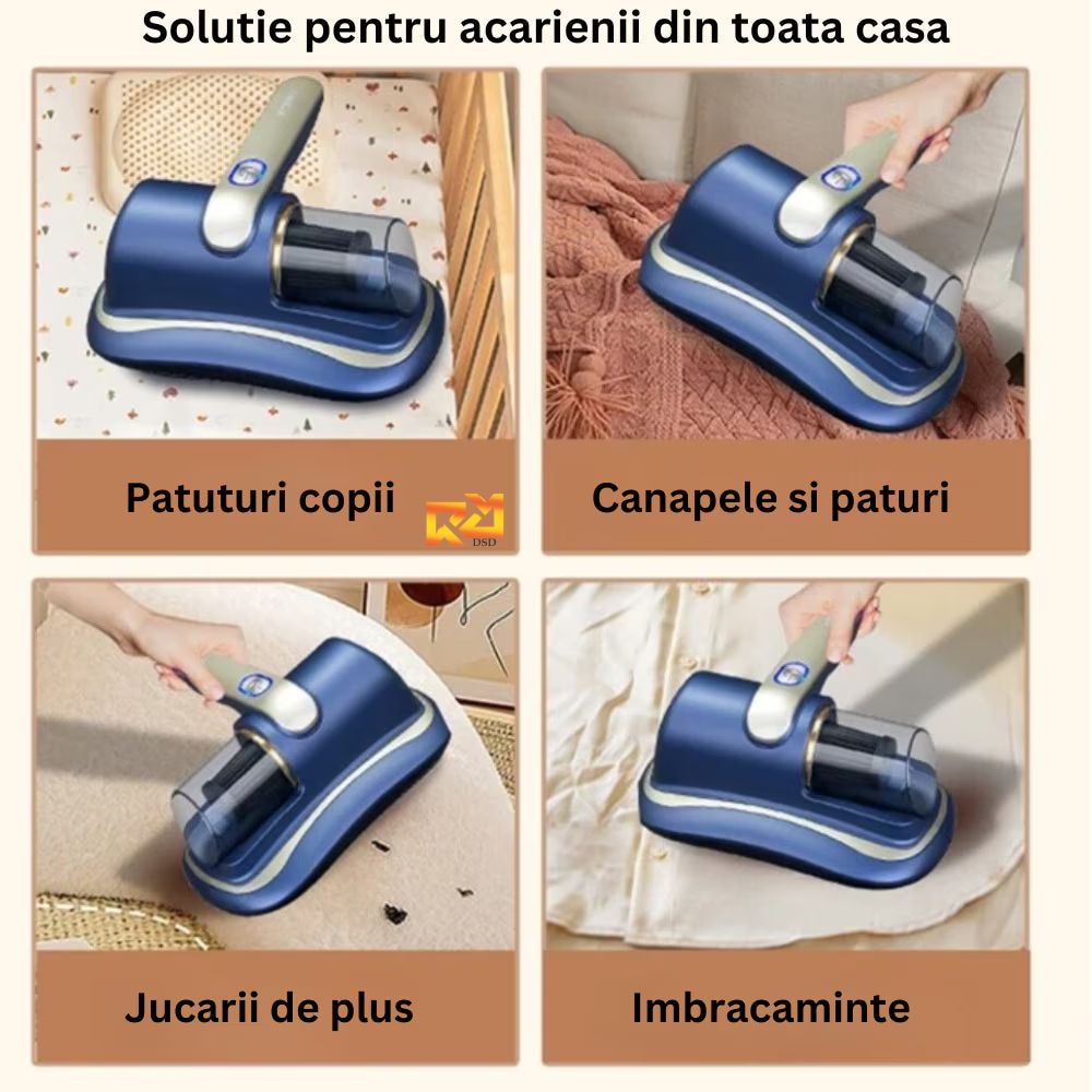 Aspirator antiacarieni DSD®, Portabil, Filtru Hepa, 100 W, Albastru