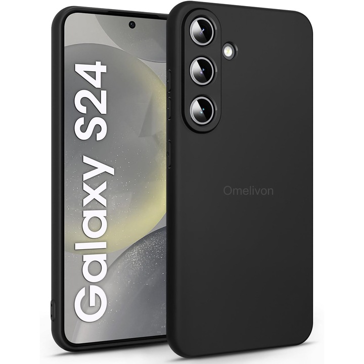 Carcasa pentru Samsung Galaxy S24 5G, Omelivon®, protectie camera, silicon lichid, neagra, ultra-subtire