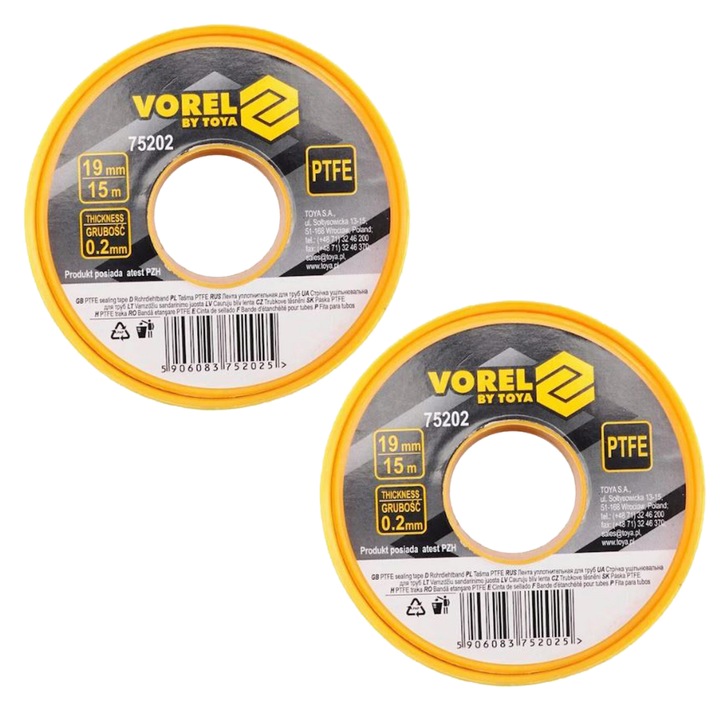 Pachet 2 x banda teflon Vorel 75202, lungime 15 m