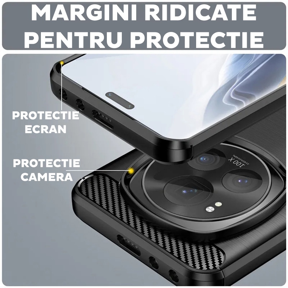 Husa pentru Honor Magic 7 Pro Daden Carbon Flexibila Antisoc, Hybrid Antisoc, Negru