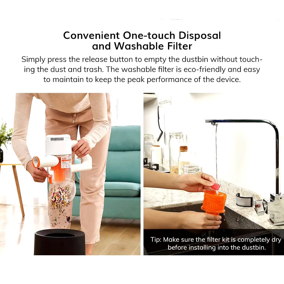 Aspirator Vertical Fara Fir G80 – Putere de Aspiratie 22KPa, Autonomie 45 de Minute, Motor Brushless, Perie Laterala Unica, Sistem de Filtrare in 4 Etape, Iluminare LED, Alb
