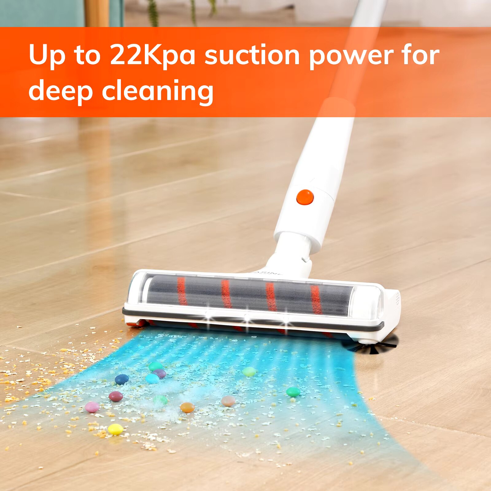 Aspirator Vertical Fara Fir G80 – Putere de Aspiratie 22KPa, Autonomie 45 de Minute, Motor Brushless, Perie Laterala Unica, Sistem de Filtrare in 4 Etape, Iluminare LED, Alb