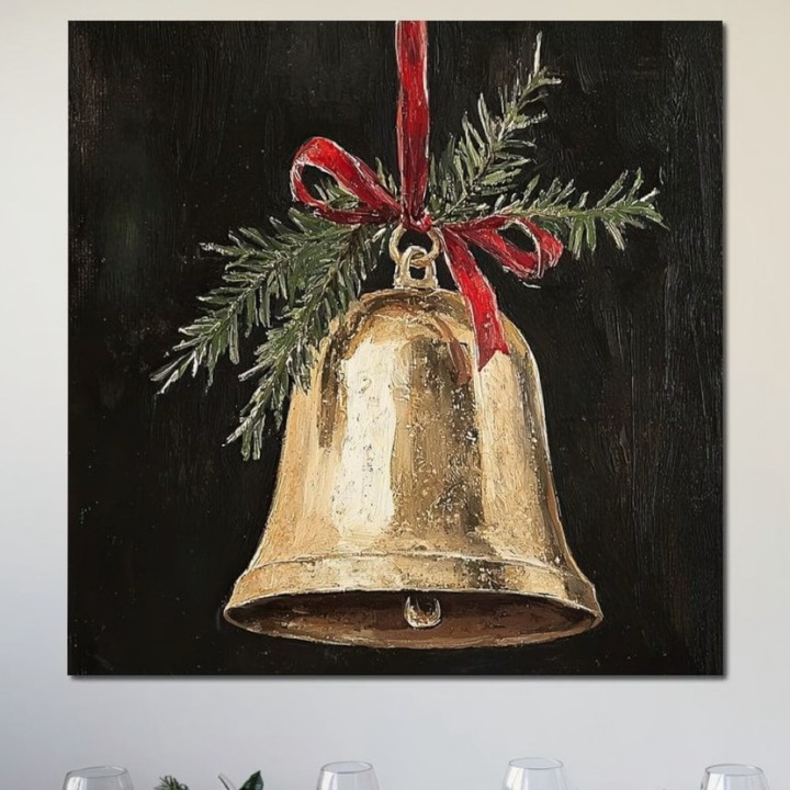 Премиум Канавас Картина, LuxCanva® D1009, Златно звънче, 75 X 75 СМ, Платно от 100% Памук 400гр/м2, Дървена рамка, Декорация, Кълбо, Златист, Звънче, Всекидневна, Ярки цветове