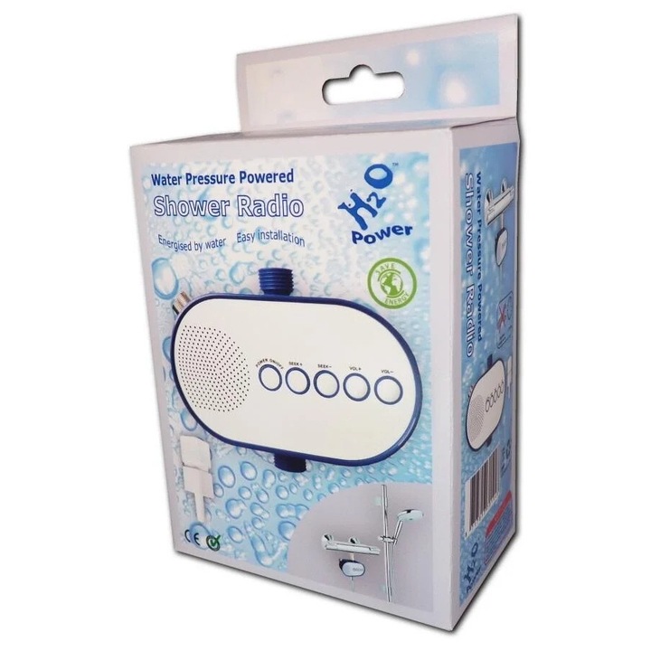 H2O Power Shower Radio, The Charging Company, vízhajtású, innovatív kialakítás, szerszámok nélkül