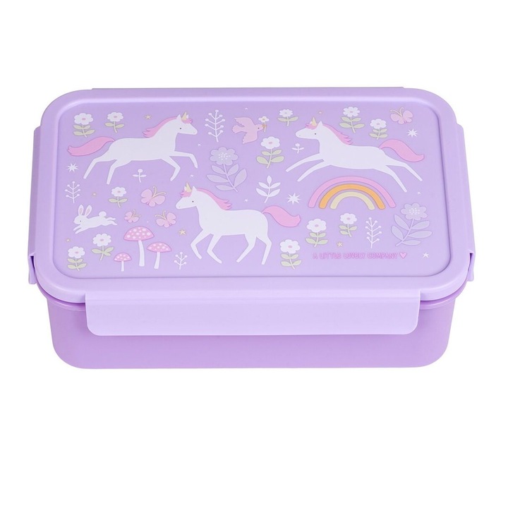 Cutie alimentara A Little Lovely Company Bento Unicorn Dreams, mov, 20x15x10cm