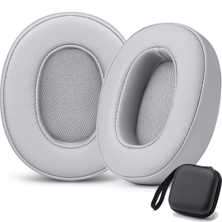 2 db csere fülpárna Skullcandy Crusher 3.0 / 2.0 / 360 / EVO / ANC készülékhez, Hesh 3 vezeték nélküli Over-Ear fejhallgató - Memóriahab, Eco-bőr, Cipzáros dobozba csomagolva, Fehér