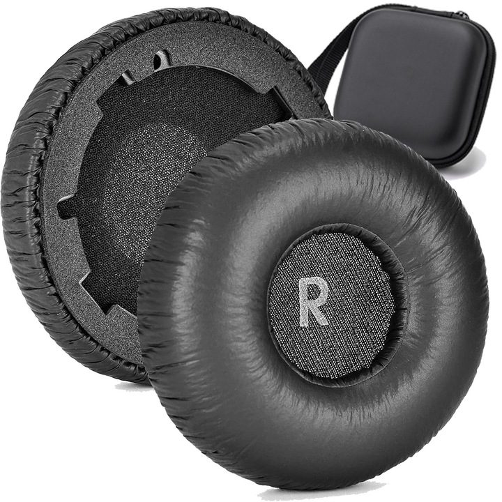 Set 2 bureti de schimb pentru casti JBL 600 BTNC / 510 BT / 500 BT / T460 BT / T450 BT / JR 310 BT / JR 300 BT, Este ambalat intr-o cutie zip, Negru