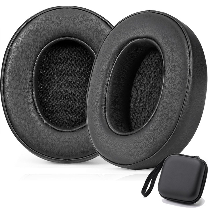 2 db csere fülpárna a Skullcandy Crusher 3.0 / 2.0 / 360 / EVO / ANC készülékhez, Hesh 3 vezeték nélküli Over-Ear fejhallgató - Memóriahab, Eco-bőr, Cipzáros dobozba csomagolva, fekete