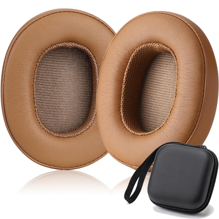 Set 2 bureti de schimb pentru casti Skullcandy Crusher 3.0 / 2.0 / 360 / EVO / ANC, Hesh 3 Wireless Over-Ear - Spuma cu memorie, Piele ecologica, Este ambalat intr-o cutie zip, Kaki