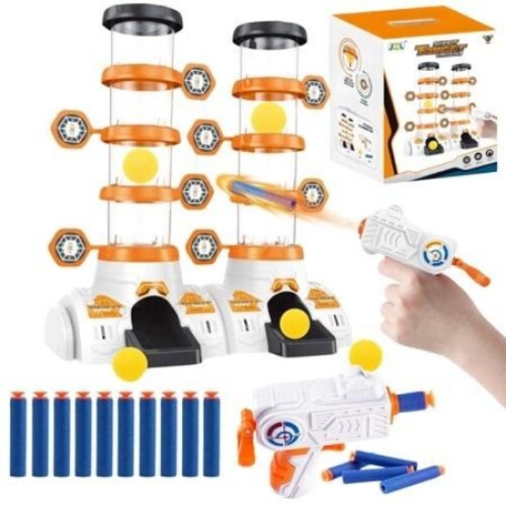 Ragyogó céltábla gyerekeknek, Maksik, pisztolykészlet 10 nyíllal, 2 henger, 8 célpont, 206x166mm