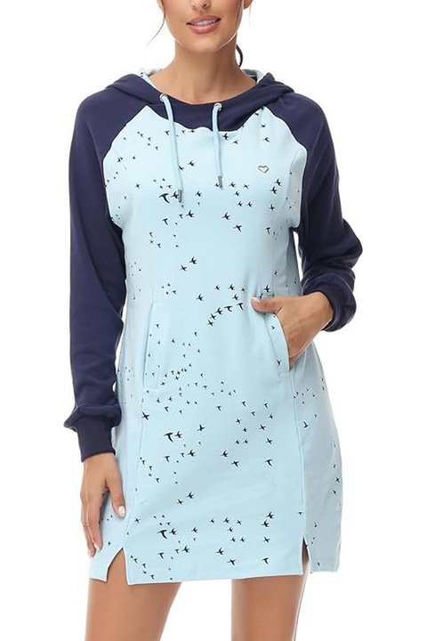 Hanorac lung dama, albastru, ELFIN, Albastru