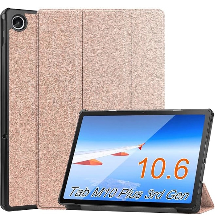 Husa tableta， pentru Lenovo Tab M10 Plus (Gen 3)/ Xiaoxin Pad (10.6 inchi 2022), functie Sleep/Wake, VIENOD®, aur trandafir