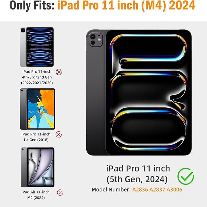 Husa tableta pentru iPad Pro 11 inch 2024 (M4), trezire/dormire, cu functie de suport, VIENOD®, Negru