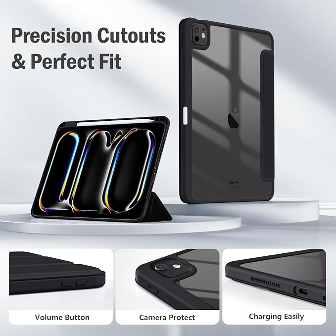 Husa tableta pentru iPad Pro 11 inch 2024 (M4), trezire/dormire, cu functie de suport, VIENOD®, Negru