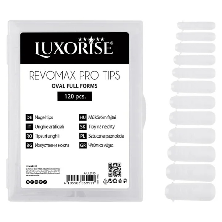 Tipsuri Reutilizabile REVOMAX PRO TIPS LUXORISE Oval - Full Forms pentru Polygel si gel, 120 buc