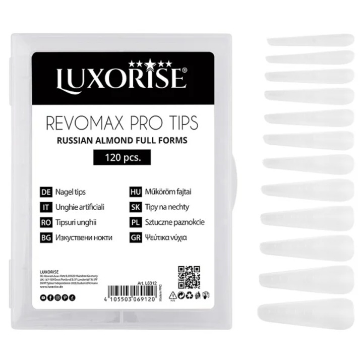 Tipsuri Reutilizabile REVOMAX PRO TIPS LUXORISE Russian Almond pentru Polygel si gel, 120 buc