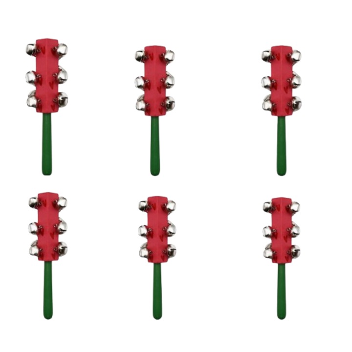 6 db-os fa csörgő készlet fém csengettyűkkel