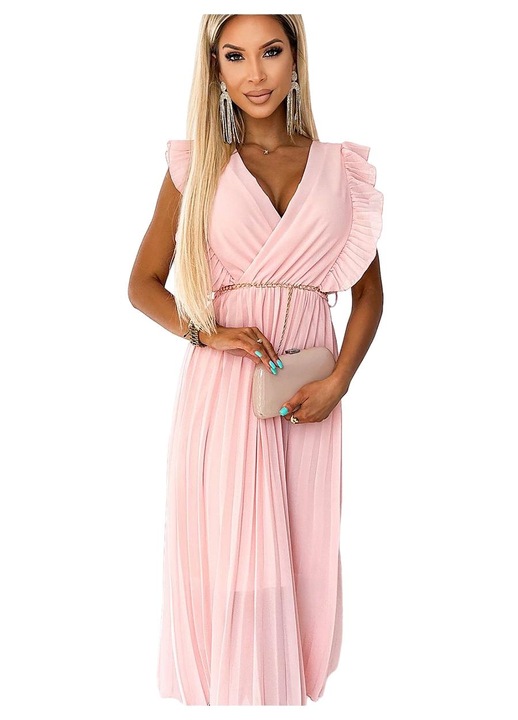 Плисирана рокля Numoco, V-образно деколте, полиестер, розово, един размер INTL