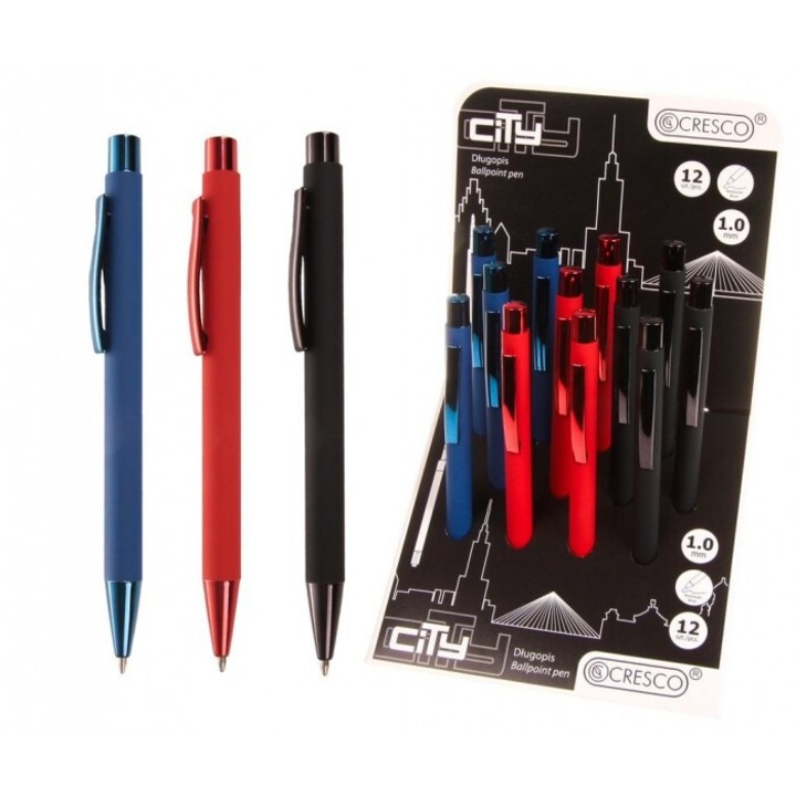 Pixuri Cresco City, set 12 bucati, rosu, albastru, negru, 1mm, 160x140mm